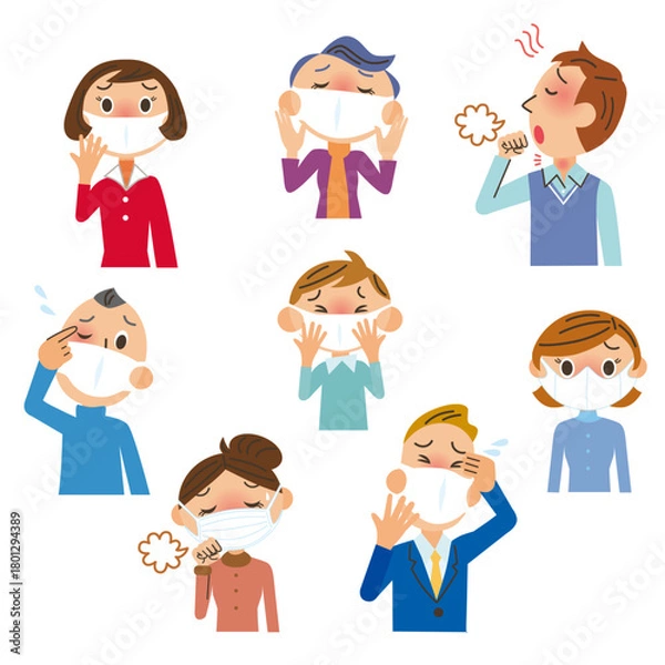 Obraz 風邪や花粉でマスクをして予防をしているイラスト