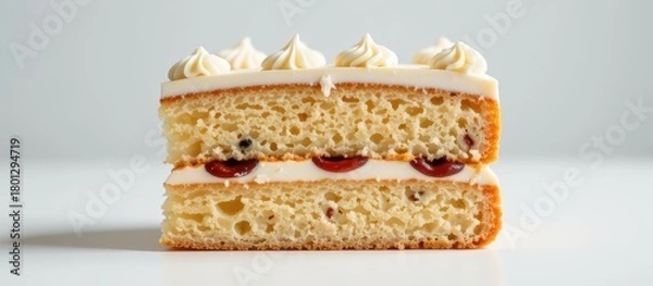 Obraz Delicious layered cake with cream and cherries, perfectly displayed.