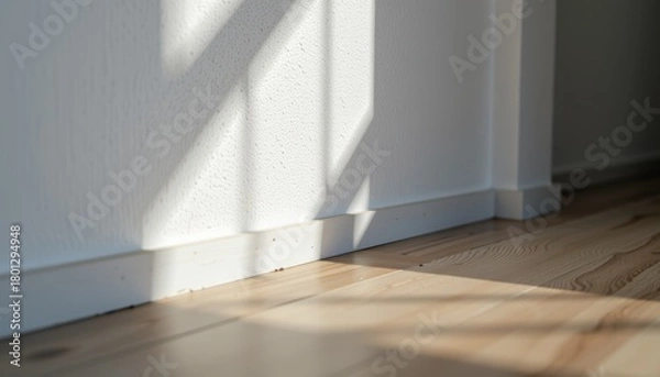 Fototapeta A corner of a room with sunlight casting shadows on the floor.