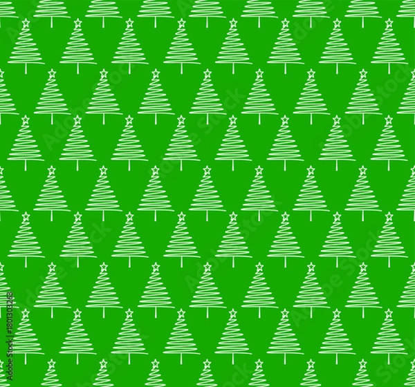 Fototapeta Seamless pattern with white abstract Christmas trees on a green background.