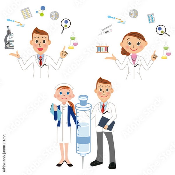 Obraz 研究をする医師と病院で治療する医師