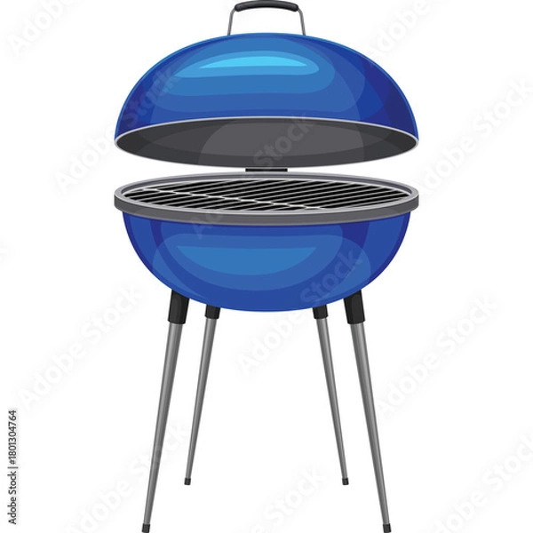 Fototapeta Vibrant Blue Kettle Grill With Open Lid And Chrome Legs On Transparent Background Ideal For Outdoor Cooking And Summer Barbecues