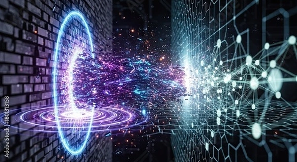 Fototapeta Futuristic Portal Gateway to Digital Network Universe.