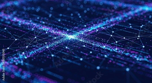 Fototapeta Abstract Digital Network Connection with Glowing Blue and Purple Light Trails.
