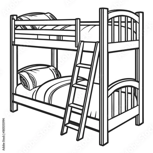 Obraz Detailed outline showcases a complete bunk bed setup with ladder in black and white