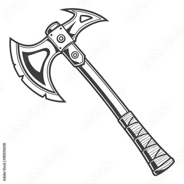 Obraz Detailed line drawing shows a formidable medieval battle axe with textured handle