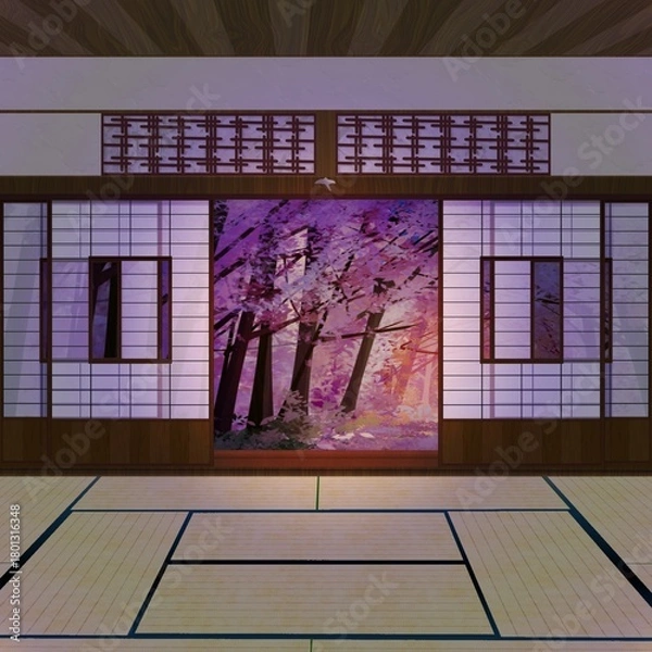 Obraz 桜のある和室