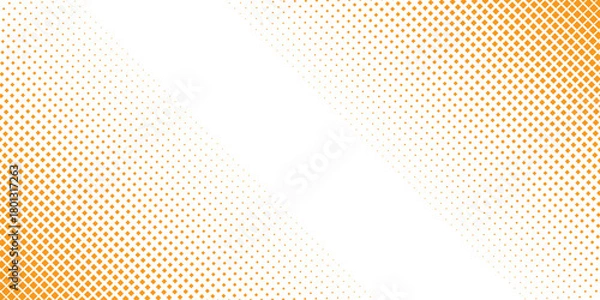 Obraz Orange Halftone Square Dot Gradient Background with Bright White Diagonal Focus Area and Border
