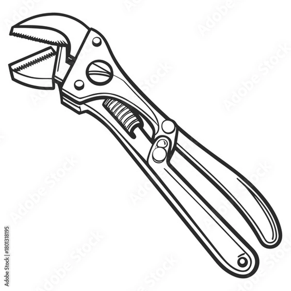 Obraz Detailed illustration of the contour of an adjustable pipe wrench showcases its form and mechanics