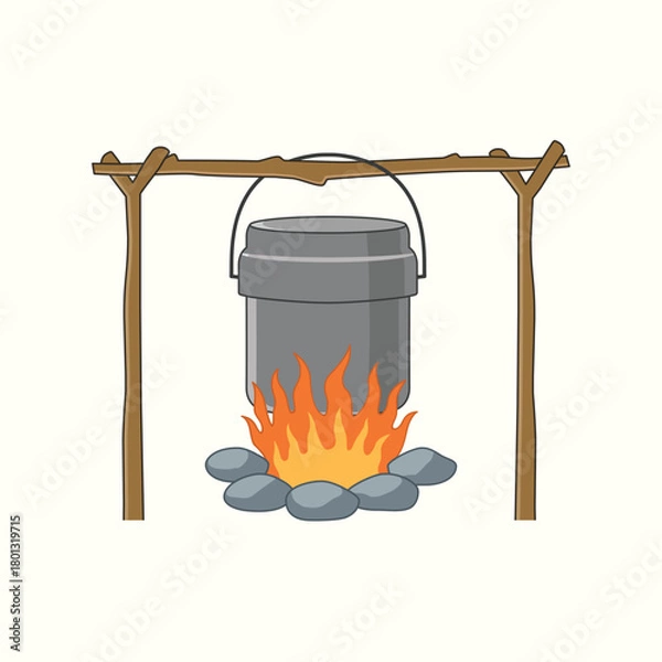 Obraz Campfire with pot. Vector illustration