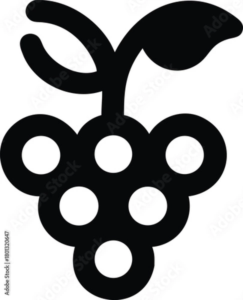 Obraz Black silhouette presents a cluster of grapes with a leaf and stem