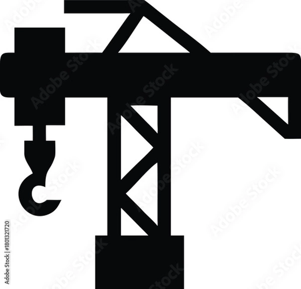 Obraz Tower crane equipment is depicted in this black silhouette with a solid white backdrop