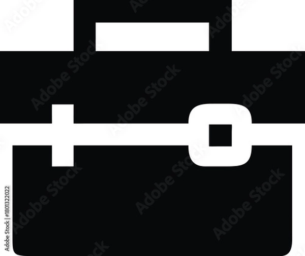 Obraz Black briefcase silhouette with a handle and white buckle shows business or travel