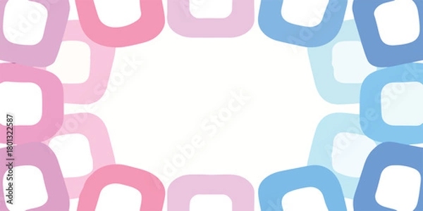 Fototapeta Cornice astratta con forme quadrate arrotondate in tonalità pastello rosa e blu su sfondo bianco.