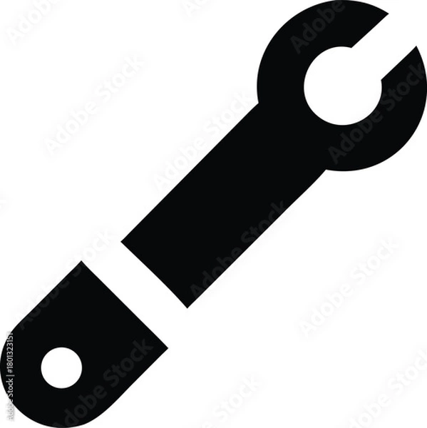 Obraz Black slotted spanner tool shows the mechanical utility of repair work equipment on a white background