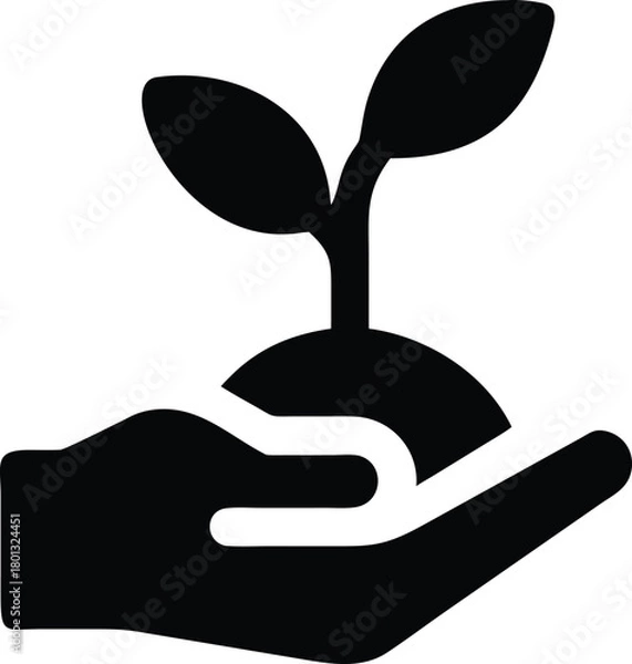 Obraz A simple black icon shows a small plant growing from a human hand