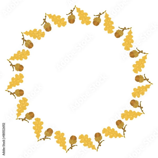 Obraz Wreath yellow leaves and cute acorns oa a white background