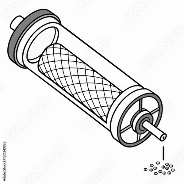 Fototapeta Illustration of a water filter cartridge with a mesh screen, designed to remove sediment and impurities from water, isolated on