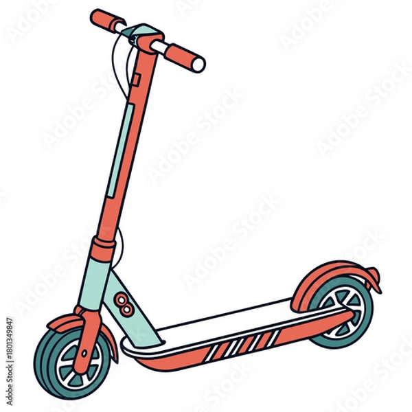 Fototapeta Illustration of a red and blue electric scooter isolated on, a modern and ecofriendly mode of transportation for urban commuting and recreation