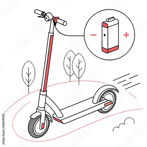 Fototapeta Illustration of a electric scooter with battery isolated on, a modern and ecofriendly mode of transportation for urban commuting and recreation