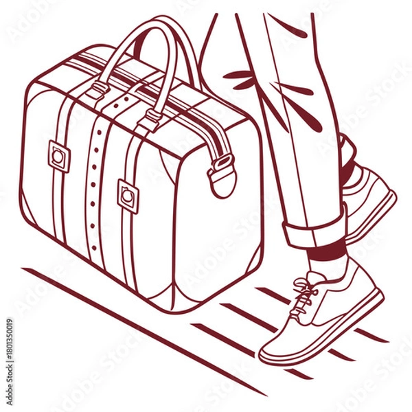 Fototapeta A handdrawn illustration of a person walking with a suitcase, showcasing travel and luggage, isolated on, perfect for travel blogs and tourism websites