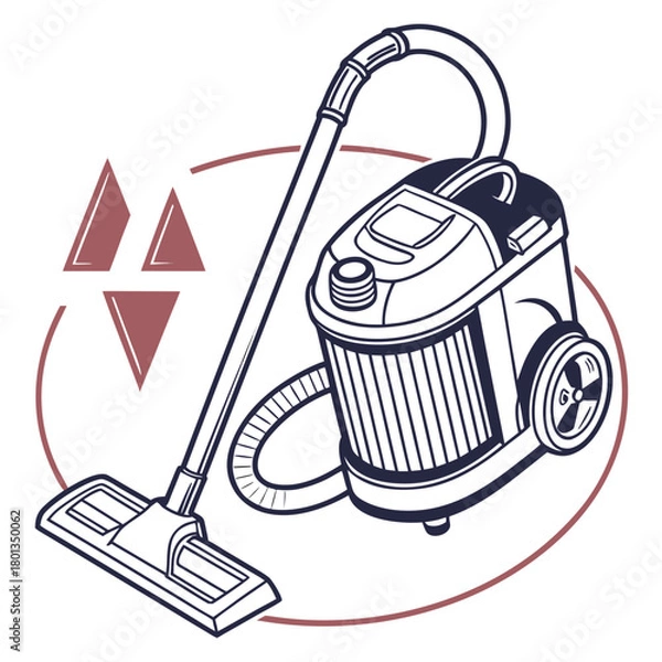 Fototapeta A sleek canister vacuum cleaner stands ready for action, its hose coiled neatly, promising spotless floors and a dustfree home, isolated on