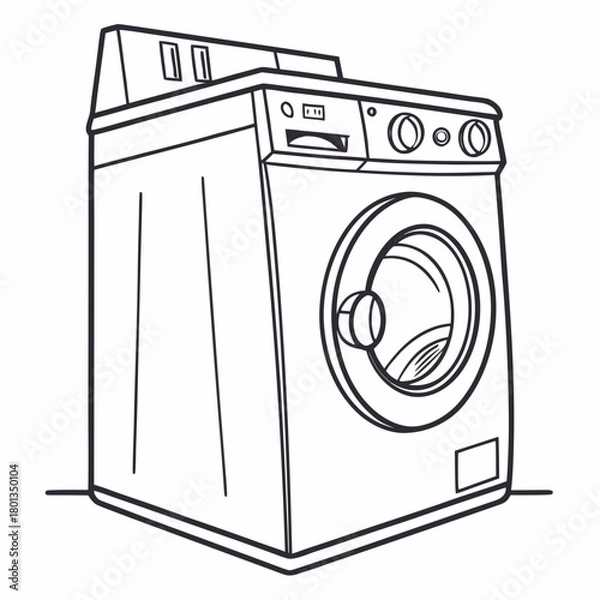 Fototapeta A line art illustration of a frontloading washing machine, showcasing its design and features in a simple, clean style isolated on