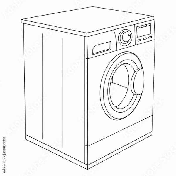 Fototapeta A line art illustration of a frontloading washing machine, showcasing its design and features in a simple, clean style isolated on