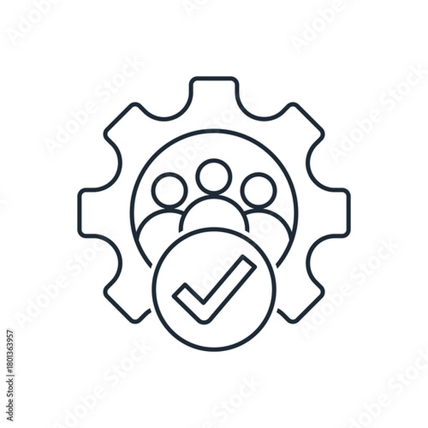 Obraz Team Members. Coordination, control action.Vector linear icon isolated on white background.