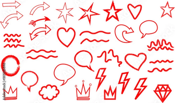 Obraz Red hand drawn doodle elements on white background vector illustration