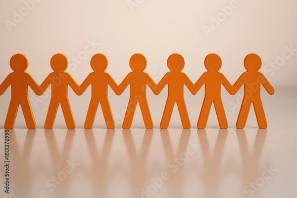 Fototapeta Collaboration of orange figures creative studio graphic design minimalist environment eye level unity concept