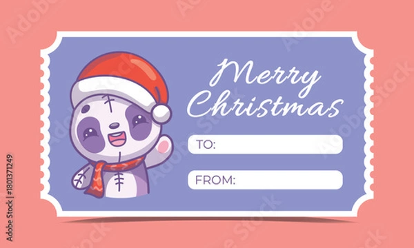 Obraz Cute invitation card with funny panda, Christmas bright illustration