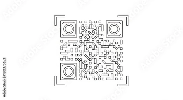 Fototapeta QR Code Outline Drawing on White Background for Digital Information and Scanning.