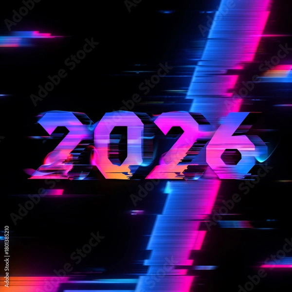 Obraz 2026 New Year celebration with abstract colorful glitch effect background