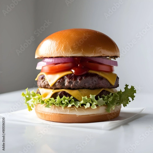 Obraz Big hamburger on white background