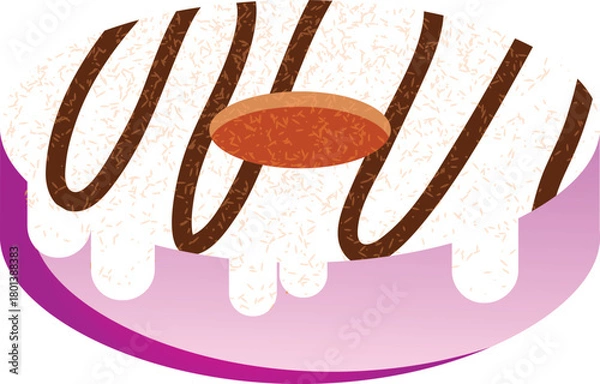 Obraz White Glazed Donut With Stripes Vector Bakery Dessert Illustration Delicious Sweet Doughnut Cake Snack Food Design Pink Background Graphic Object Isolate
