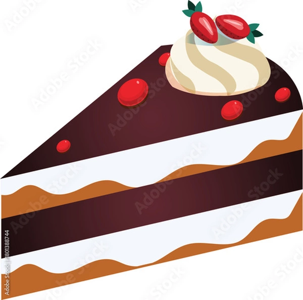 Obraz Slice Of Chocolate Cake Vector Cream Dessert Illustration Delicious Sweet Pie Food Design Brown Background Graphic Object Isolate Portion Piece Bakery