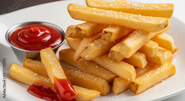 Fototapeta Golden French Fries with Ketchup