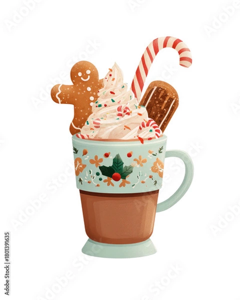 Obraz Festive hot cocoa topped with whipped cream and holiday treats