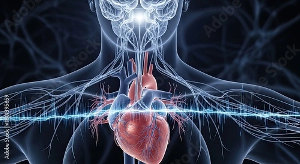Obraz Human Brain Heart Connection Nervous System Medical Illustration.