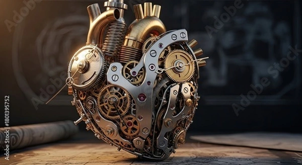 Obraz Steampunk Heart - Intricate Mechanical Design with Gears and Cogs.