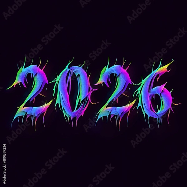 Obraz Colorful neon 2026 year text design on a black background design