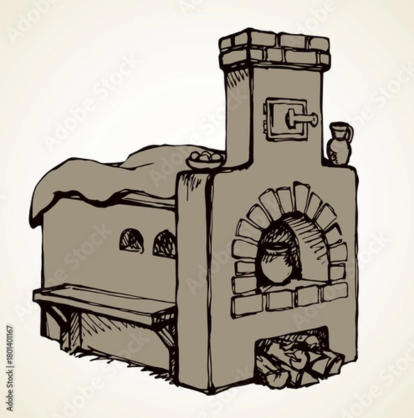 Fototapeta Old Russian stove. Vector drawing