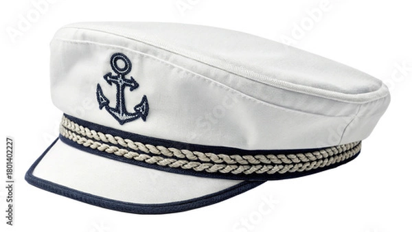 Fototapeta White sailor cap with anchor emblem isolated on transparent background