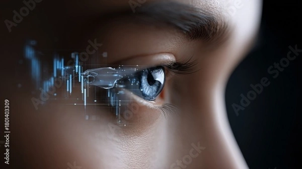 Fototapeta Algorithmic trading AI eye watching candlestick charts, macro cyber view,
