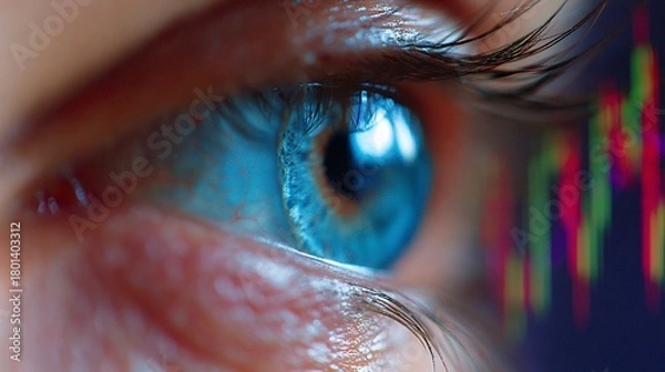 Fototapeta Algorithmic trading AI eye watching candlestick charts, macro cyber view,