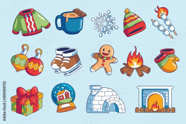 Obraz Christmas Winter Holiday Elements Illustration Set