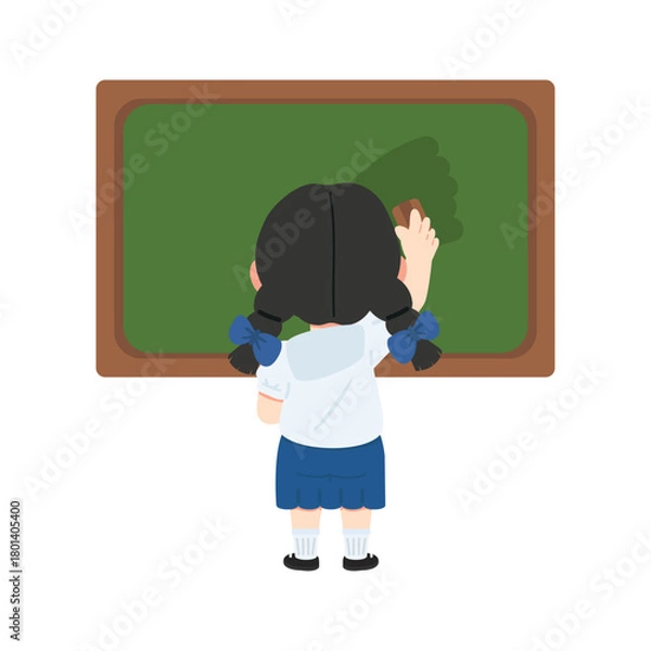 Obraz Illustration of Girl Erasing Chalkboard