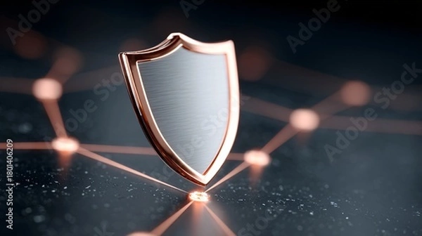 Fototapeta Cyber shield hologram protecting enterprise network, glowing grid background, copy space,