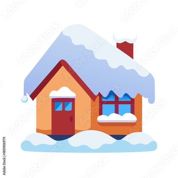 Obraz a flat icon of vector clip art snow covered house for web and graphic design